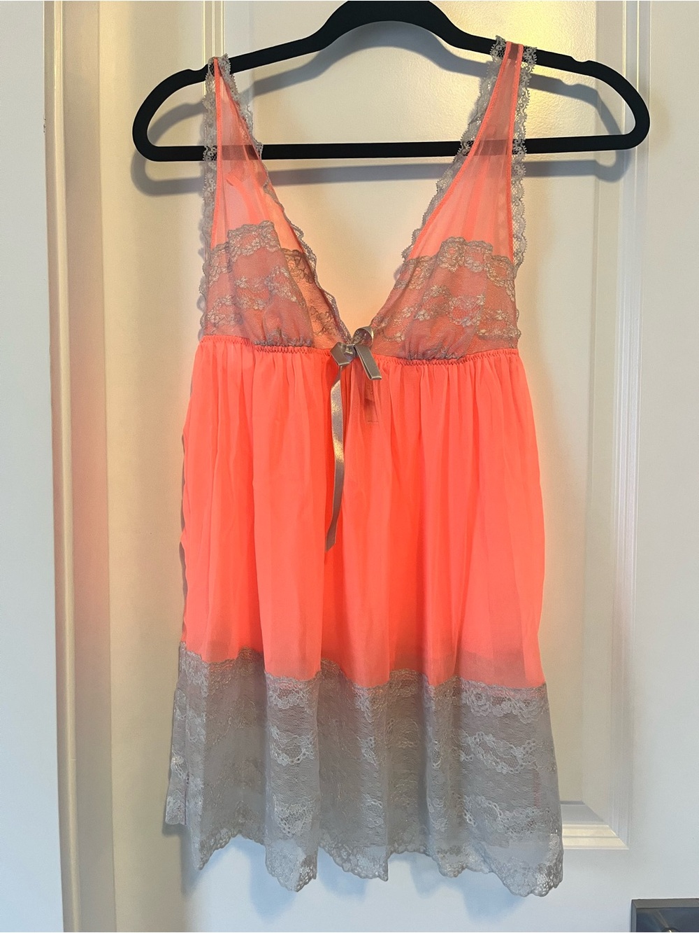 Victoria's Secret Coral and Gray Lace Babydoll Chemise